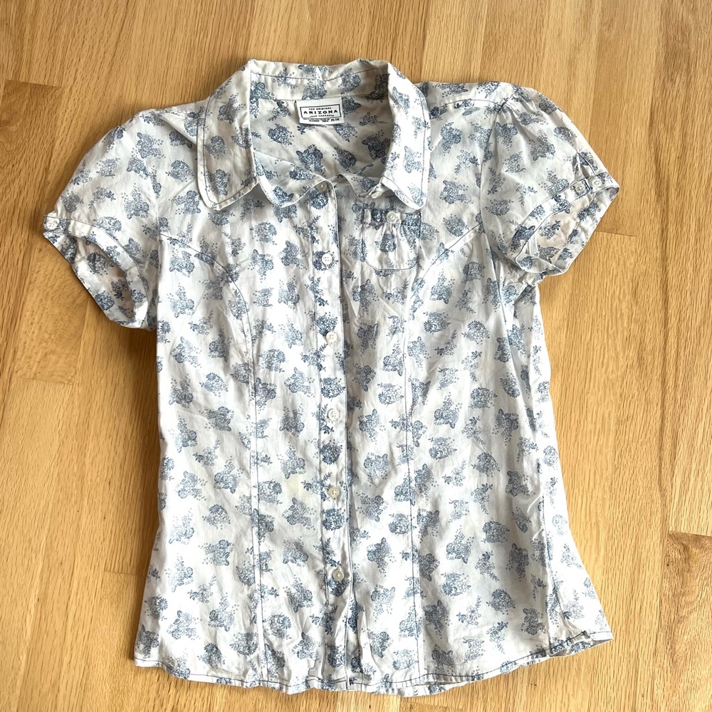 Arizona Blue Floral Cap Sleeve Shirt size M